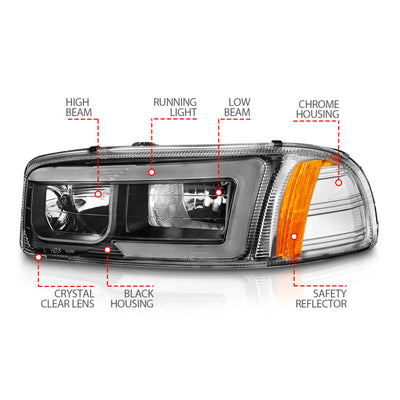 Anzo 99-17 GMC Sierra/Denali Headlights Black Amber (w/C Light Bars) 111522