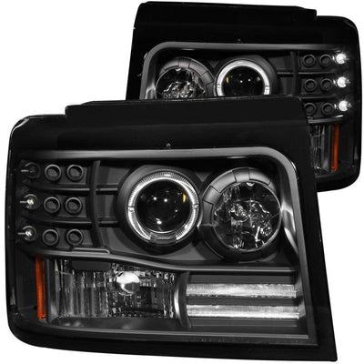 Anzo 1992-1996 Ford F-150 Projector Headlights w/ Halo Black w/ Side Marker