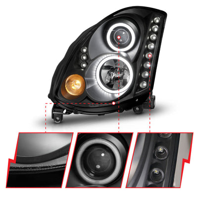 Anzo 2003-2007 Infiniti G35 Projector Headlights w/ Halo Black (CCFL) (HID