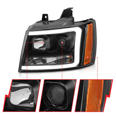 ANZO 07-14 Chevy Tahoe Projector Headlights w/ Plank Style Design Black w/ Amber 111402