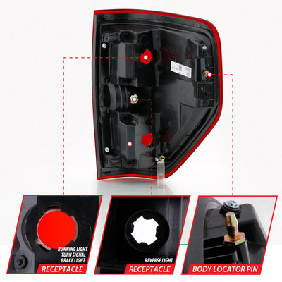 ANZO 2009-2014 Ford F-150 Euro Taillight Red/Clear (W/O Bulb) 311299