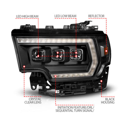 ANZO 19-24 RAM 2500/3500 Z-Series Full LED Proj Headlights DRL/Init/SeqSig - Driver Side ONLY 111601X-L
