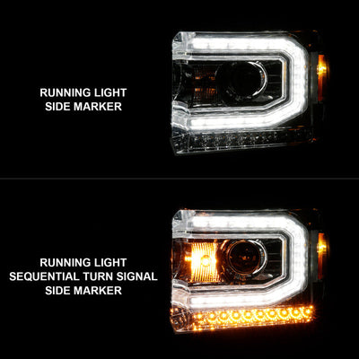 ANZO 2014-2015 Gmc Sierra 1500 Projector Headlights w/ Light Bar Chrome Housing (Halogen Type) 111514