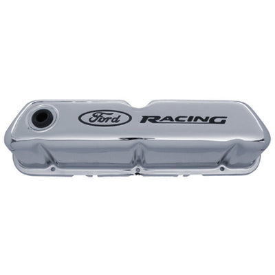 Ford Chrome Steel Valve Cover Set w/Ford Racing Logo FRD302-071