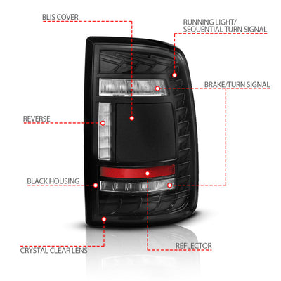 ANZO 19-24 RAM 2500/3500 Full LED Tail Lights SeqSig Black - Pair 311482A