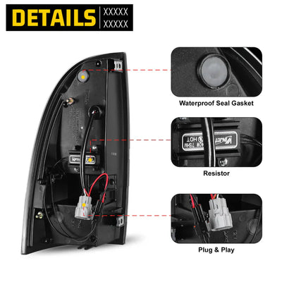 Winjet 2005-2015 Toyota Tacoma LED Sequential Tail Light w/Yellow Turn Signal - Glossy Black / Clear