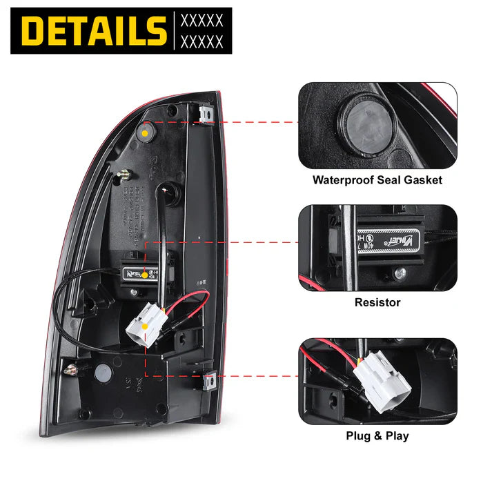 Winjet 2005-2015 Toyota Tacoma LED Sequential Tail Light w/Yellow Turn Signal - Chrome / Red