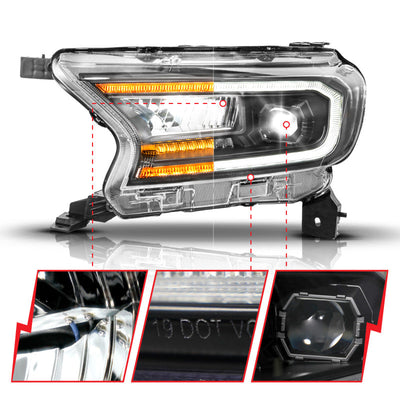 ANZO 19-23 Ford Ranger (Factory Halogen Model) Full LED Proj Headlights Init/DRL/SeqSig Black - Pair 111632A