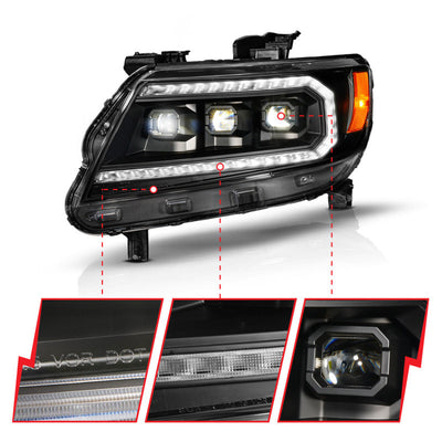 ANZO 15-22 Chevy Colorado Blk Housing Full LED DRL Projector Headlight w/ Sequential Light Bar 111634