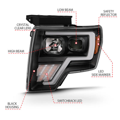 ANZO 2009-2013 Ford F-150 Projector Light Bar G4 Switchback H.L.Black Amber 111469