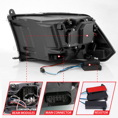 ANZO 2009-2018 Dodge Ram 1500 Led Projector Plank Style Switchback H.L Halo Chrome Amber (OE Style) 111465