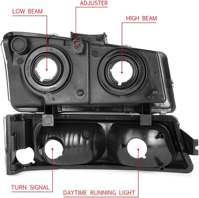 DNA Motoring, HL-OH-CS03-4P-SM-AM, Driver and Passenger Side Headlight Assembly.