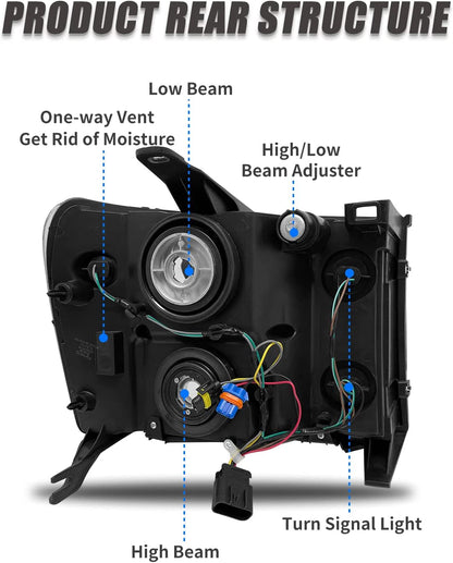 Adcarlights 20072014 Sierra Headlight Assembly Compatible With Gmc 1500 0714 2500hd 3500hd Chrome Housing Amber Reflector Replacement Left And Right