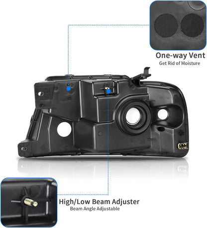 2004-2008 Ford F150 Headlights With Smoked Lens Chrome Housing Reflector