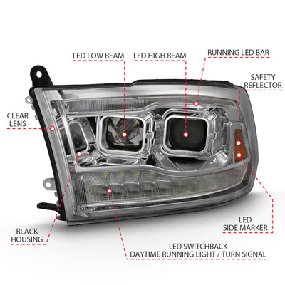 ANZO 2009-2018 Dodge Ram 1500 Projector H.L. Switchback Black Amber 111441
