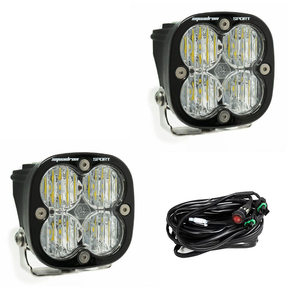 Baja Designs Squadron Sport Black LED Auxiliary Light Pod Pair - Wide Cornering - Clear