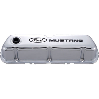 Ford Chrome Steel Valve Cover Set w/Mustang Logo FRD302-100