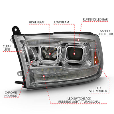 ANZO 2009-2018 Dodge Ram 1500 Projector H.L. Switchback Chrome Amber 111442