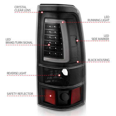 ANZO 2003-2006 Chevy Silverado 1500 LED Taillights Plank Style Black w/Clear Lens 311333