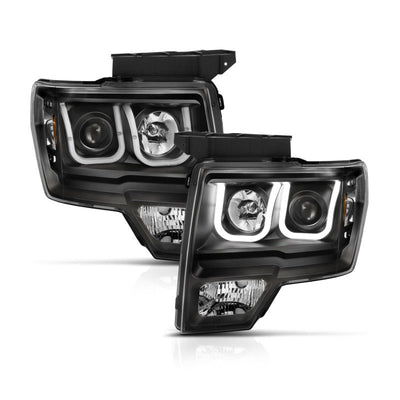 Anzo Ford F-150 09-14 Projector Switchback Headlights U-Bar Black W/ Amber