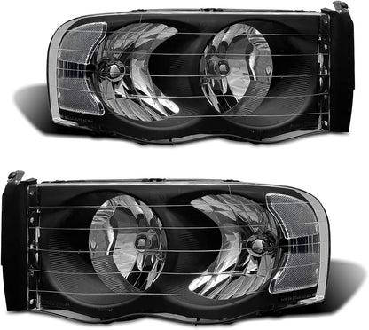 Adcarlights 20022005 Dodge Ram Headlight Assembly For 1500 2500 3500 20032005 Clear Chrome Lens With Amber Reflector Replacement Left Right