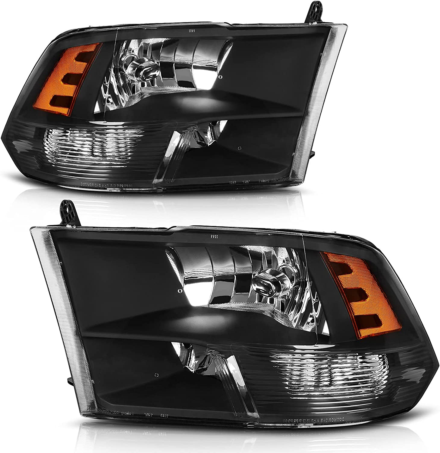 AUTOSAVER88: Montaje de faros delanteros compatible con Dodge Ram 4 puertas 1500 2500 3500, modelo 2009 a 2018. Faro de repuesto para Pickup. Color Negro. Lentes con carcasa transparente.