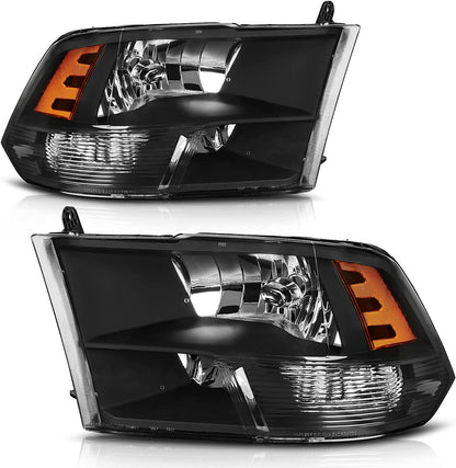 AUTOSAVER88: Montaje de faros delanteros compatible con Dodge Ram 4 puertas 1500 2500 3500, modelo 2009 a 2018. Faro de repuesto para Pickup. Color Negro. Lentes con carcasa transparente.