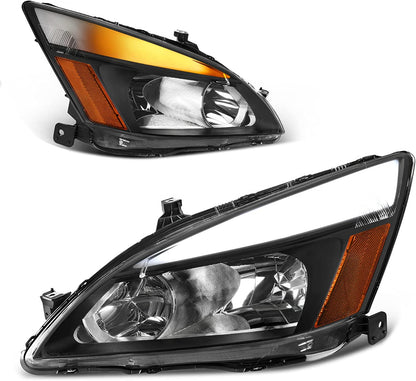 Autosaver88 Headlight Assembly Compatible With 03 04 05 06 07 Accord Oe Replacement Chrome Headlights Wclear Housing
