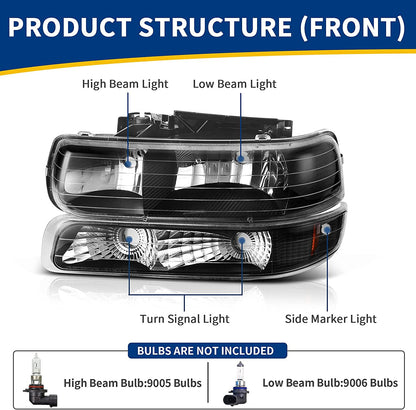 Autosaver88 Headlights Assembly Compatible With 19992002 Chevrolet Silverado 20012002 1500 2500 1500hd 2500hd 3500 20002006 Tahoe Suburban Lights In Bumpers