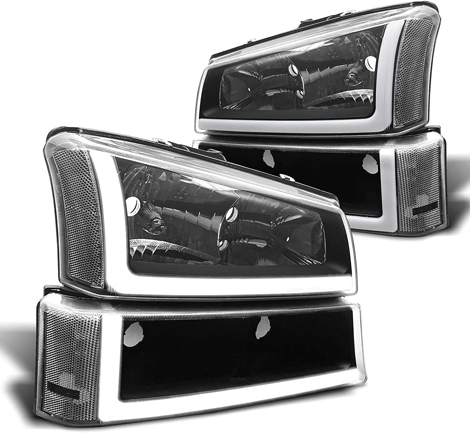 Adcarlights 20032006 Silverado Headlight Assembly For Chevy Avalanche 150025003500 Clear Chrome Lens With Amber Reflector Replacement Left And Right