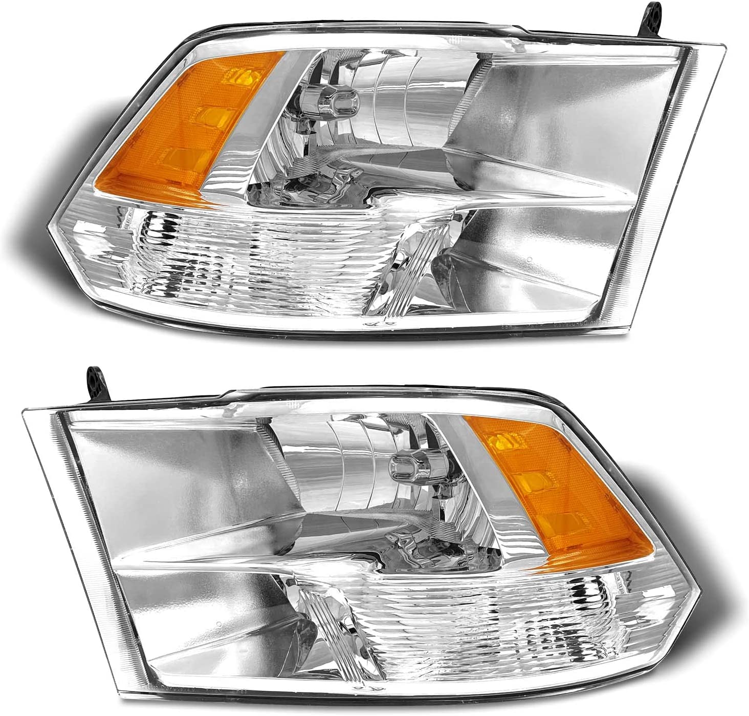 ADCARLIGHTS For 2009-2018 Dodge Ram Headlight Assembly Compatible with Ram 1500 / Ram 2500 3500 / 2010-2018 / Ram 2500 3500 / 2019-2021 Ram 1500 Classic, Chrome Housing Amber Reflector Replacement