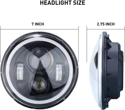 7 Inch H6024 Round LED Headlights Black High Low Sealed Beam H4h13 Adapter Compatible With Jeep Wrangler Jk Tj Lj Cj Hummber H1 H2 Pair