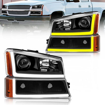 Adcarlights 20032006 Silverado Headlight Assembly For Chevy Avalanche 150025003500 Clear Chrome Lens With Amber Reflector Replacement Left And Right