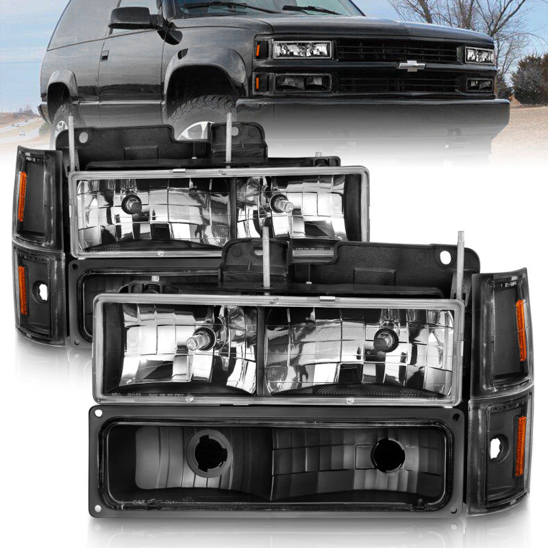ANZO 88-98 Chevrolet C1500 Crystal Headlights Black 111505