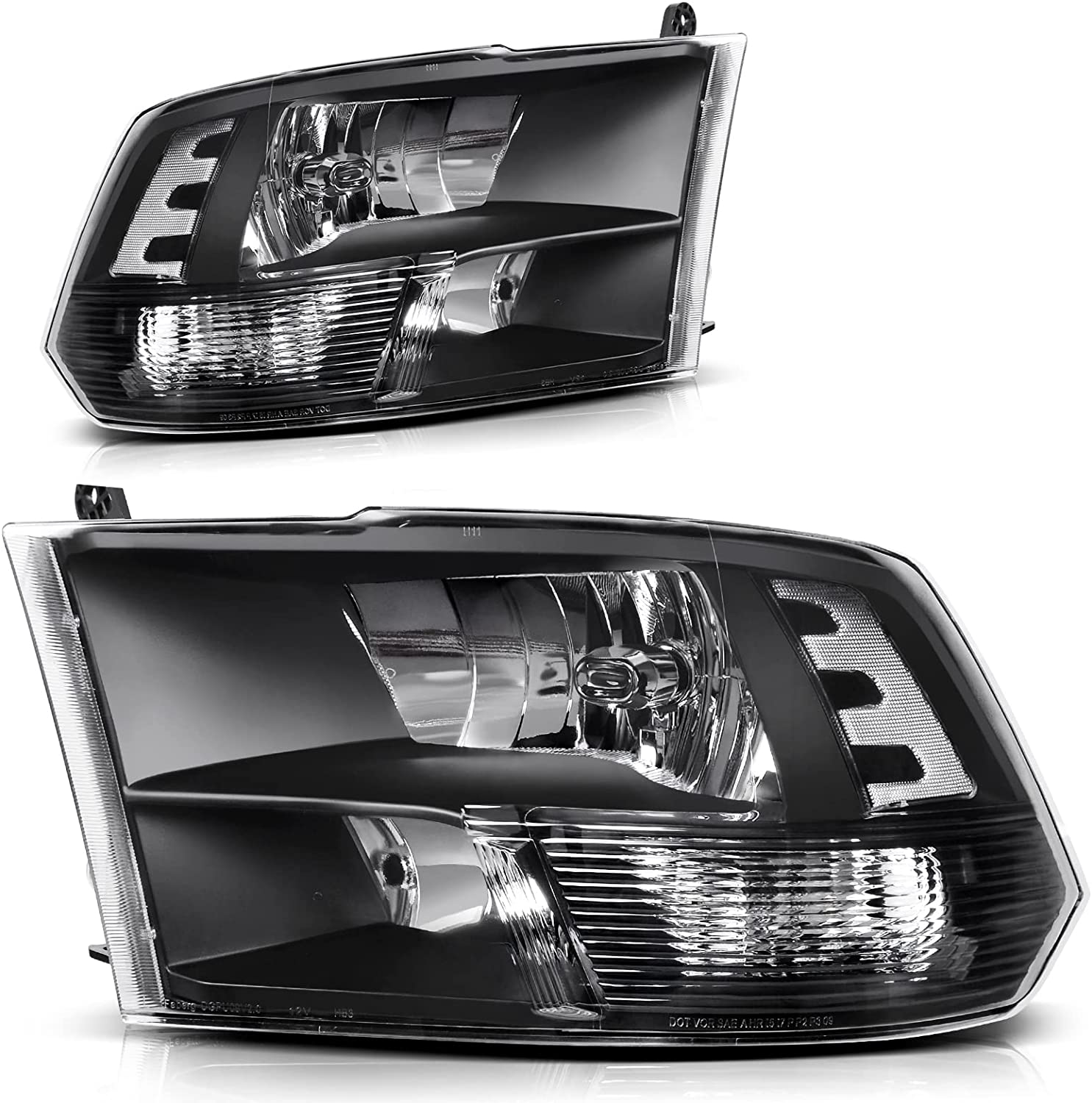 AUTOSAVER88: Montaje de faros delanteros compatible con Dodge Ram 4 puertas 1500 2500 3500, modelo 2009 a 2018. Faro de repuesto para Pickup. Color Negro. Lentes con carcasa transparente.