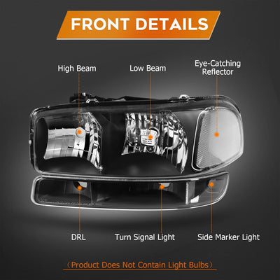 Lbrst Headlights Assembly For 19992006 Gmc Sierra 1500 20072007 Classic Black Housing Reflector Clear Lens Driver Passenger Side