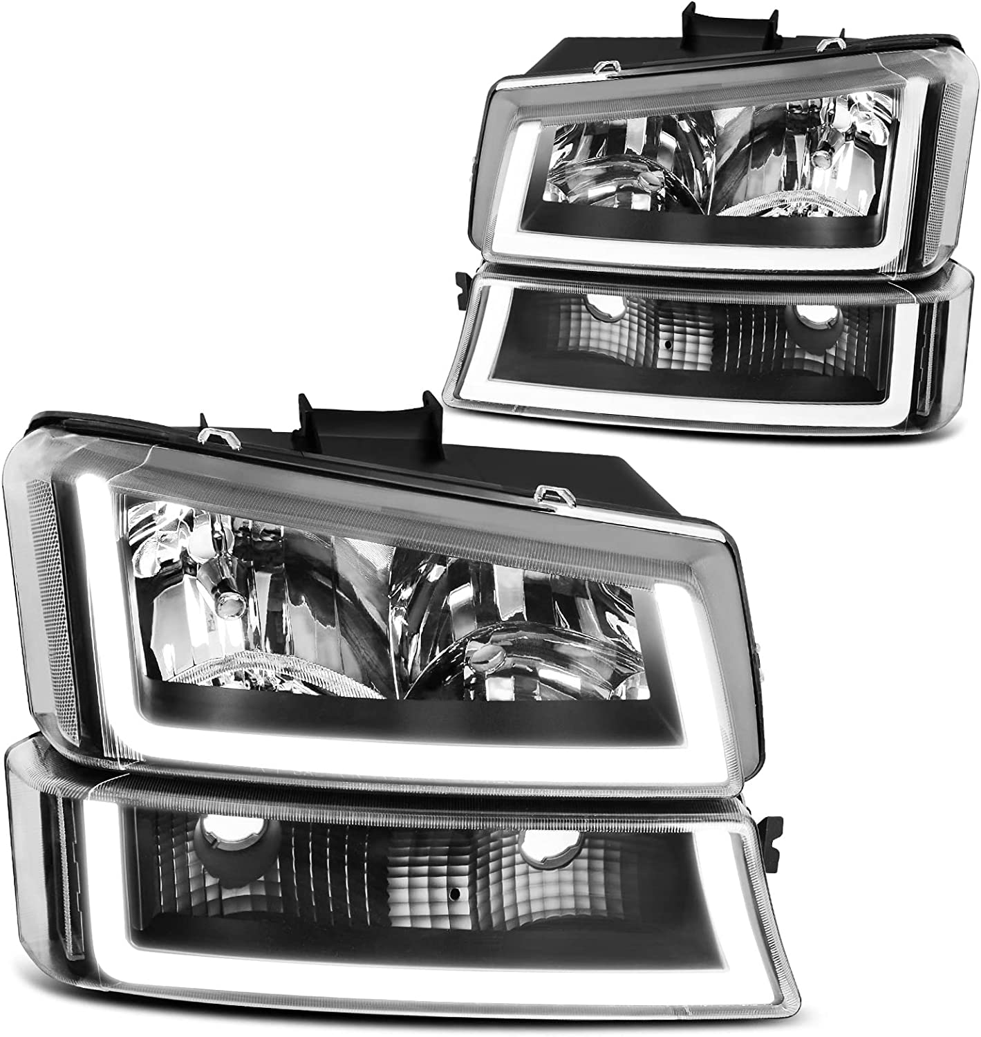 Dwvo Headlight Assembly Compatible With Chevy Silverado Avalanche 1500 2500 3500 Black Clear Housing