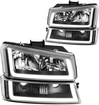 Dwvo Headlight Assembly Compatible With Chevy Silverado Avalanche 1500 2500 3500 Black Clear Housing