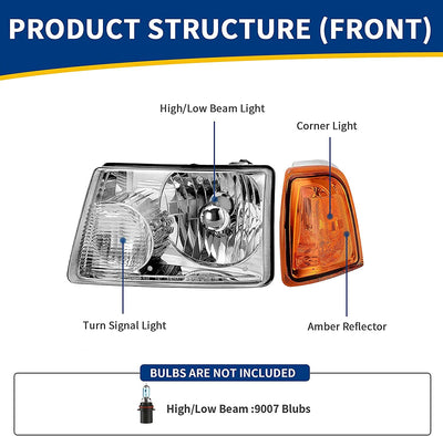 Autosaver88 LED Drl Headlight Assembly Compatible With 20012011 Ford Ranger Pair Headlights Wdaytime Running Light Chrome Housing Amber Reflector