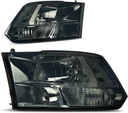 AUTOSAVER88: Montaje de faros delanteros compatible con Dodge Ram 4 puertas 1500 2500 3500, modelo 2009 a 2018. Faro de repuesto para Pickup. Color Negro. Lentes con carcasa transparente.