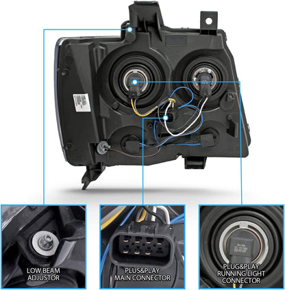 Amerilite Black Replacement Headlights For Chevy Tahoe Suburban Avalanche Pair Driver And Passenger Side Housing