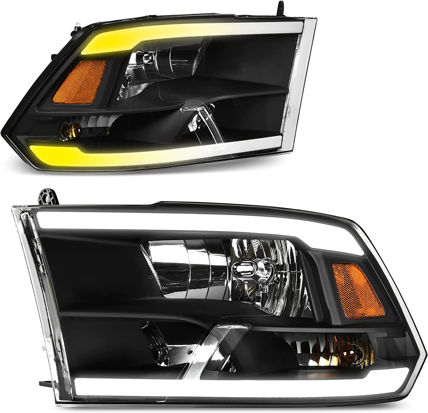 AUTOSAVER88: Montaje de faros delanteros compatible con Dodge Ram 4 puertas 1500 2500 3500, modelo 2009 a 2018. Faro de repuesto para Pickup. Color Negro. Lentes con carcasa transparente.