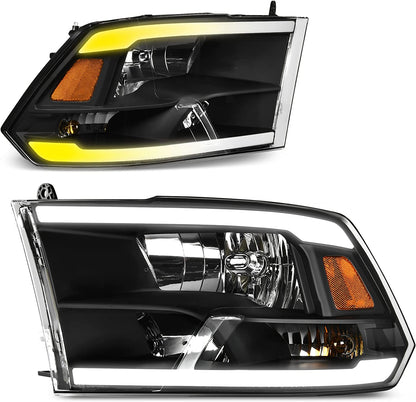 AUTOSAVER88: Montaje de faros delanteros compatible con Dodge Ram 4 puertas 1500 2500 3500, modelo 2009 a 2018. Faro de repuesto para Pickup. Color Negro. Lentes con carcasa transparente.