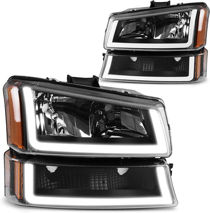 Dwvo Headlight Assembly Compatible With Chevy Silverado Avalanche 1500 2500 3500 Black Clear Housing