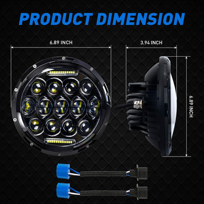Aaiwa 7 Inch Round LED Headlight Daytime Running Light Dlr High Low Beam For Car Motorcycle With H4 H13 Adapter 2 Pack
