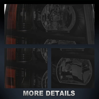 Mostplus Headlight Assembly Compatible With Chevy Chevrolet Silverado 1500 2500 3500 Black Housing Clear Lens Amber Reflector