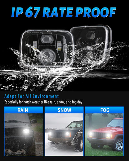 7x6 5x7 H6054 LED Headlights H6054 High Low Sealed Beam DOT 110W 8400lm Compatible with Jeep Cherokee XJ Wrangler YJ Comanche MJ GMC Savana Safari Ford Replacement Black