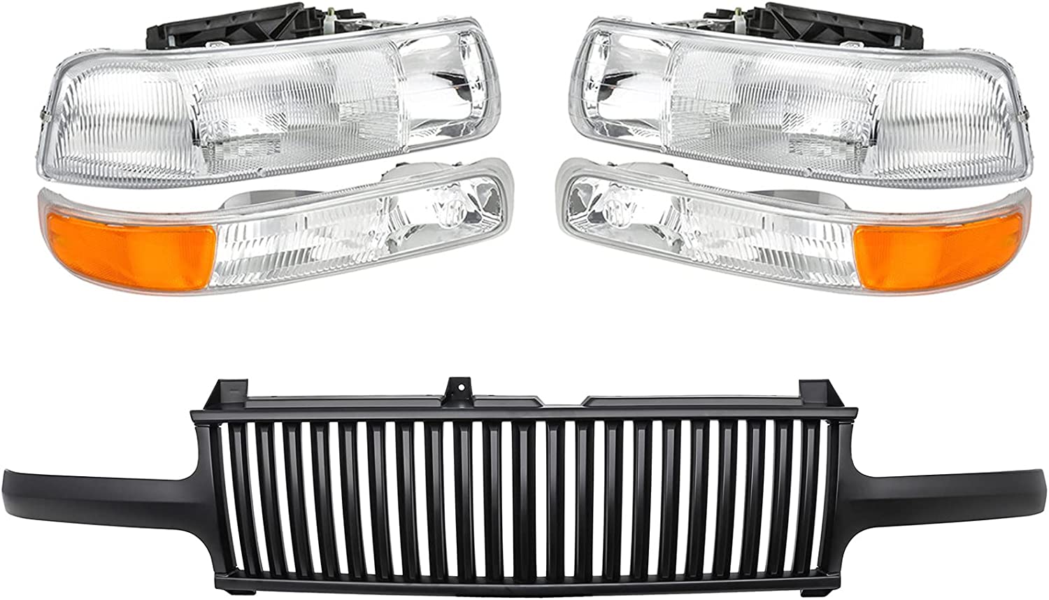 A&P 4PC Chrome Headlight Assembly Clear Lens for Chevy 00-06 Tahoe Suburban 1500 2500/99-02 Silverado 1500 2500/01-02 Silverado 1500HD 2500HD 3500