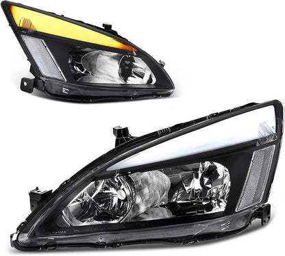 Autosaver88 Headlight Assembly Compatible With 03 04 05 06 07 Accord Oe Replacement Chrome Headlights Wclear Housing
