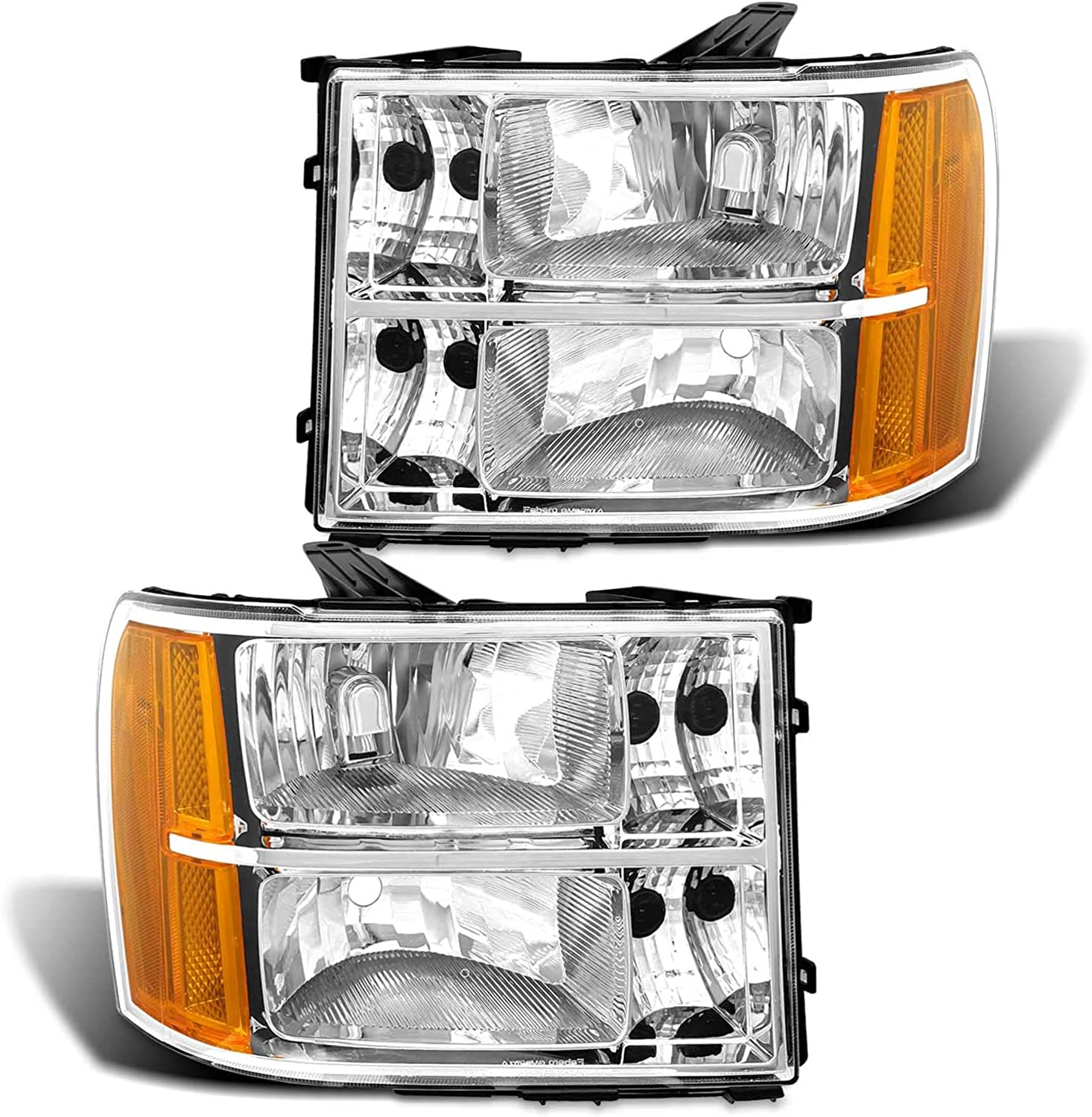 Adcarlights 20072014 Sierra Headlight Assembly Compatible With Gmc 1500 0714 2500hd 3500hd Chrome Housing Amber Reflector Replacement Left And Right